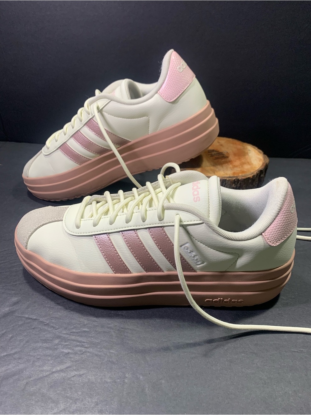 Adidas VI Court Bold Off White Pink Leather Women Platform Sneakers Shoe Size 9